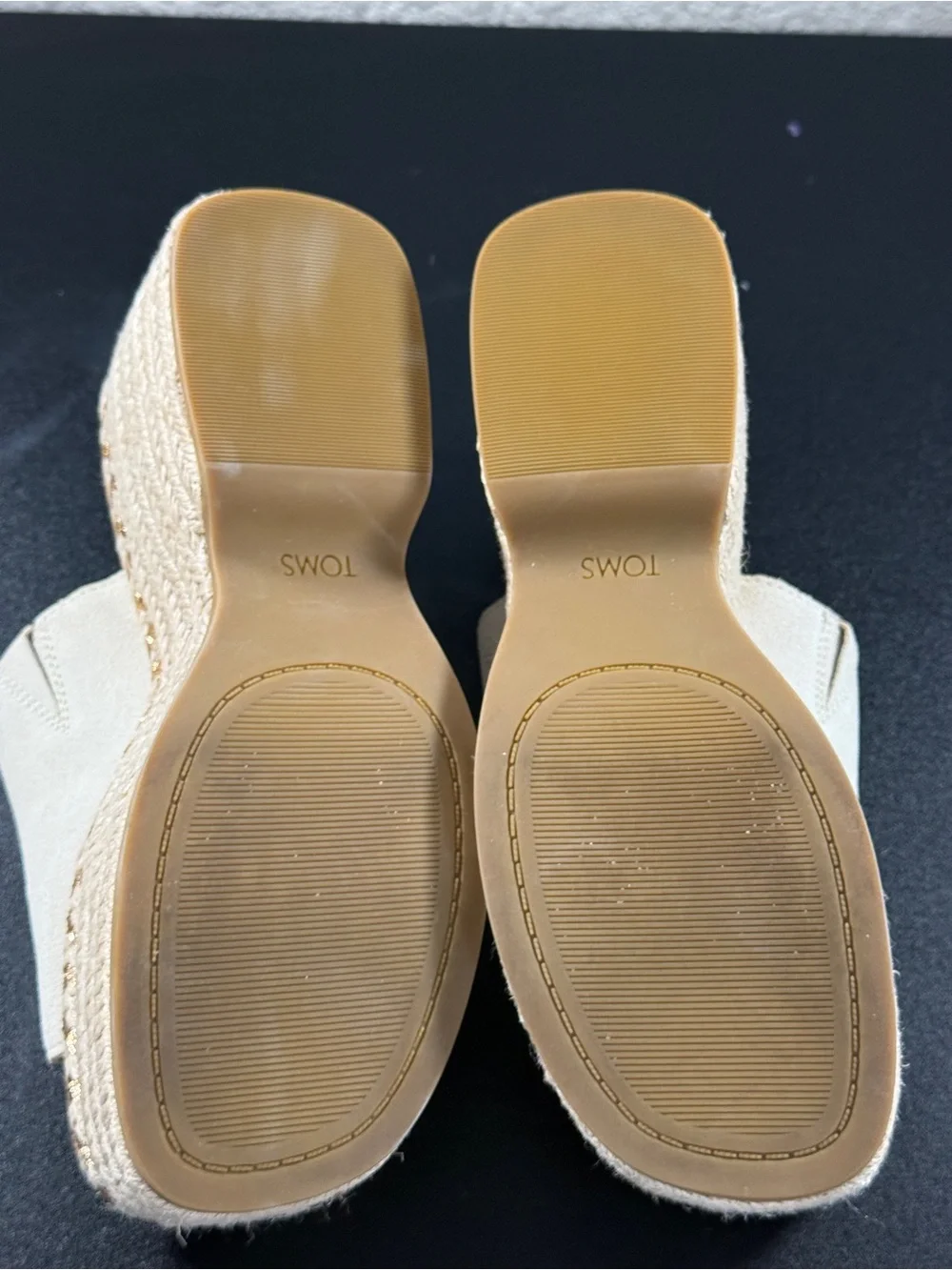 TOMS Cream Suede Espadrille Platform Slide Sandals